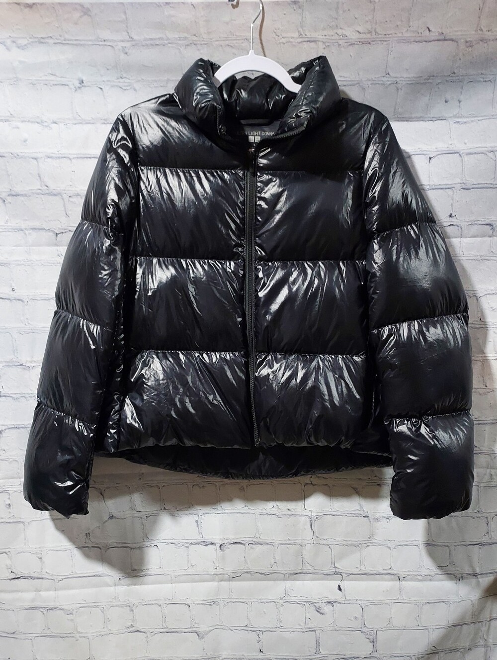 Uniqlo Ultra Light Down Puffer Jacket Women S Black Nylon Quilted Mock Neck READ